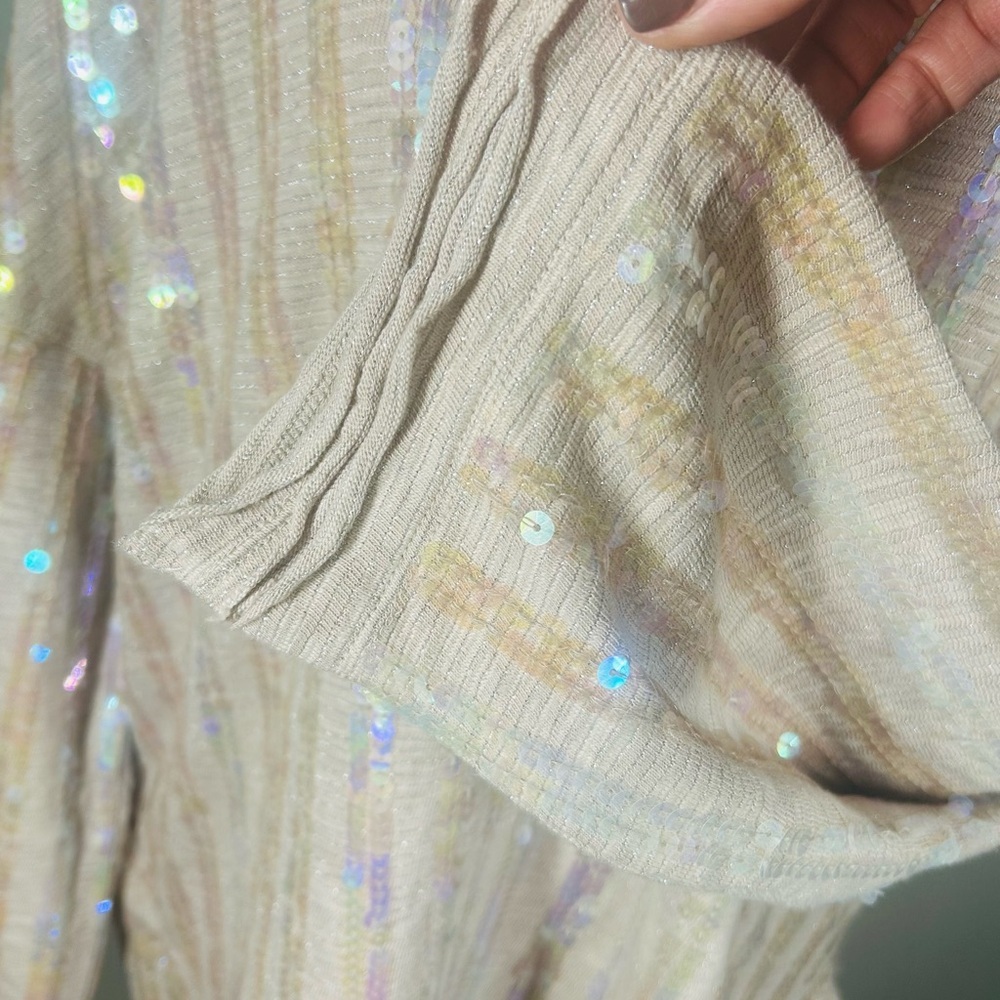 Free People Dusty Pink Oversized Boho Sequin Embellished Sweater Top Size S - Picture 5 of 13